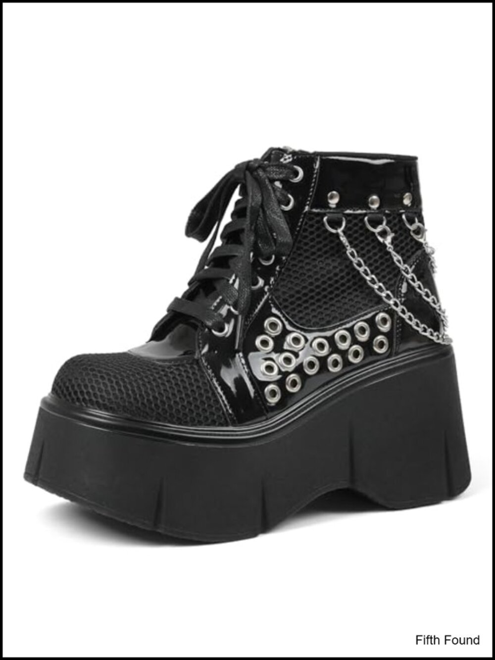Women's Platform Wedge Ankle Boots Lace Up Chain Mesh Punk Combat Booties